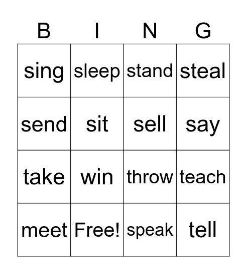 irregular verbs Bingo Card