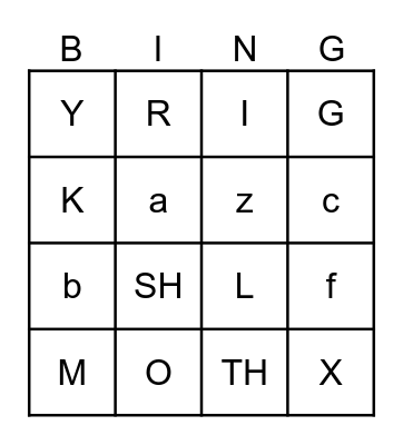 RWI Set 1 Sounds Bingo Card