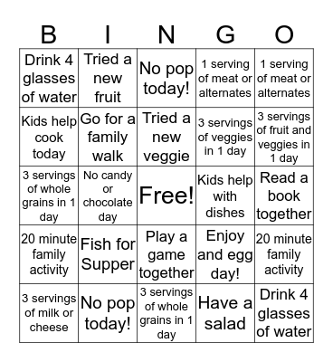 Family Wellness Bingo Card