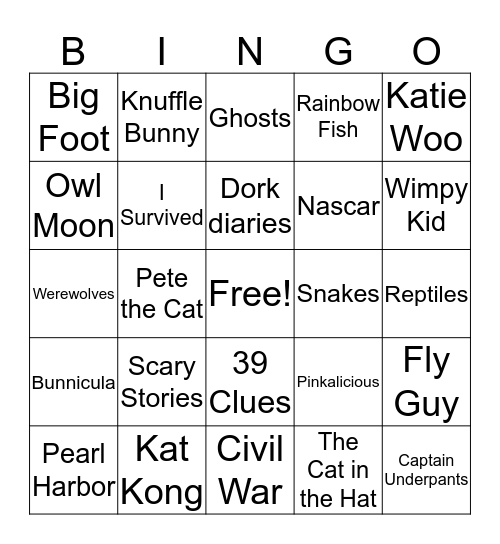 Reading week Bingo Card
