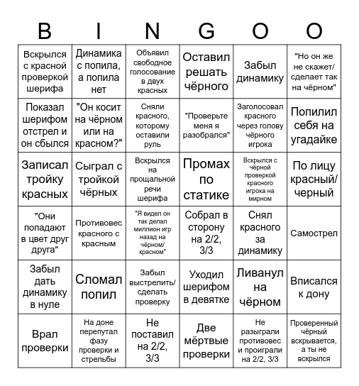 Shelter Mafia Bingo Card