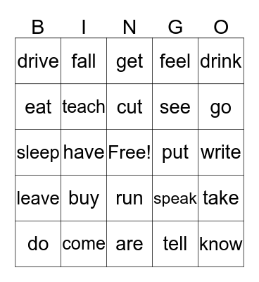 Irregular verbs (simple past) Bingo Card