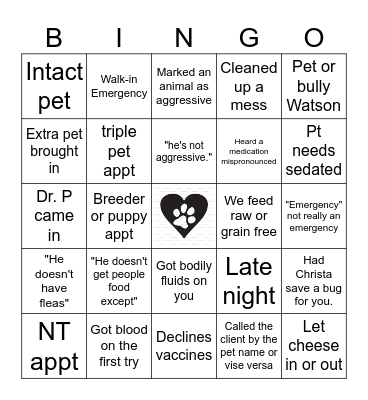 Fountain City Veterinary Hospital Bingo Card