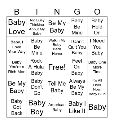 Baby Radford Bingo Card