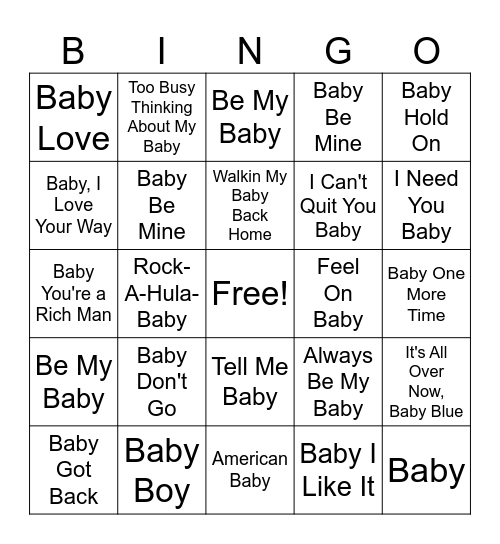 Baby Radford Bingo Card