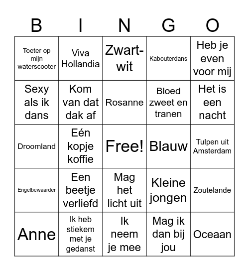 Muziekbingo Card