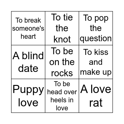 Love Idioms Bingo Card