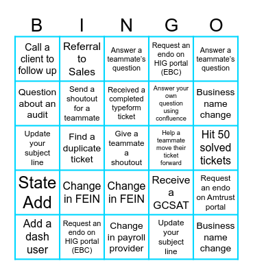 Customer Service Week Bingo Card