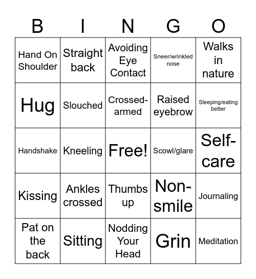 Nonverbal Communication Bingo Card