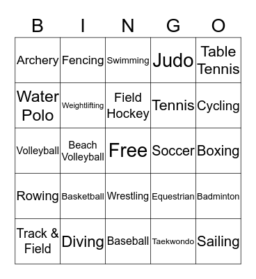 Reading Olympics Bingo Card