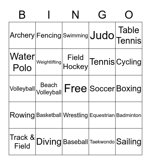 Reading Olympics Bingo Card