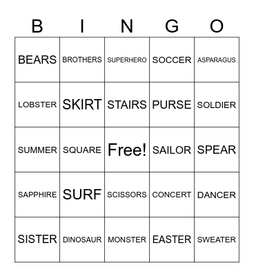 /s/ and vocalic /r/ Bingo Card