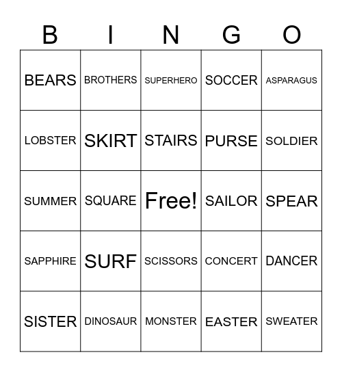 /s/ and vocalic /r/ Bingo Card