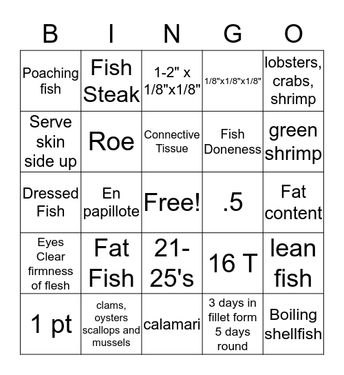 Culinary Seafood Bingo Card