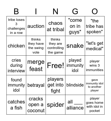 Survivor Bingo Card