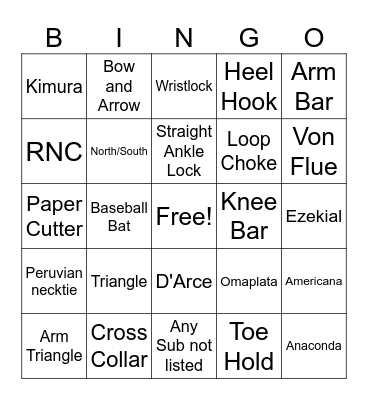 Submission Bingo Card