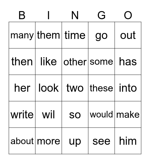 Fry Sight Words 51-75 Bingo Card