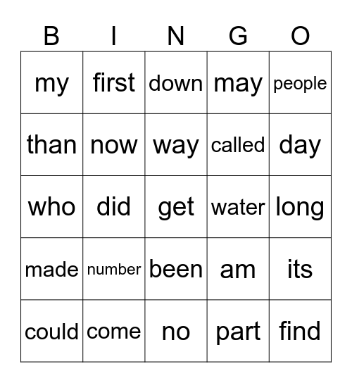 Fry Sight Words 76-100 Bingo Card