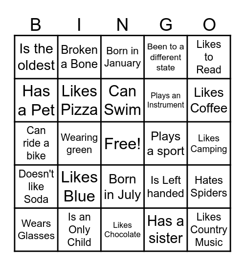 Getting to Know You Bingo Card