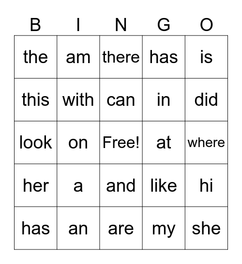 1st grade sight words Bingo Card