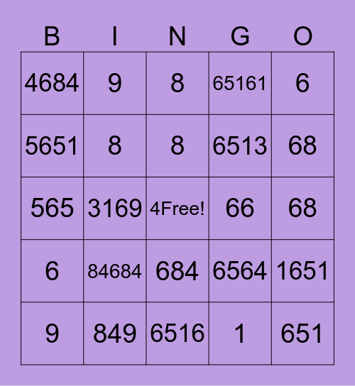 Quadratic Formula Bingo Card