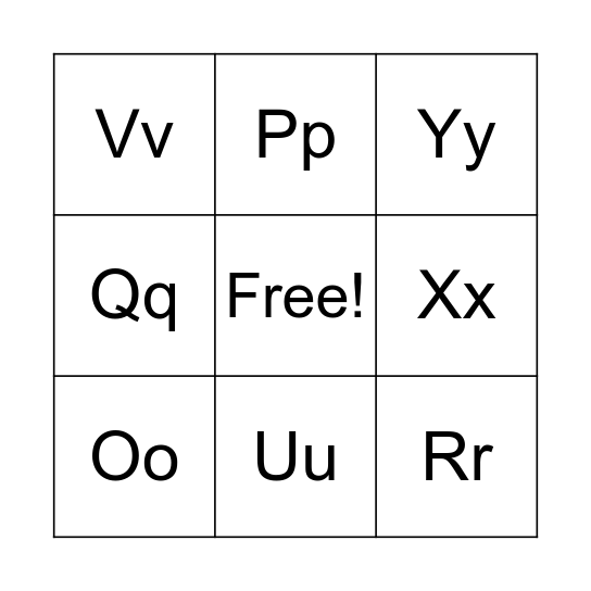 Mm - Zz BINGO Card