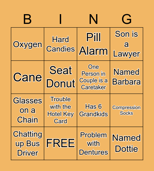 Bus Trip Bingo Card