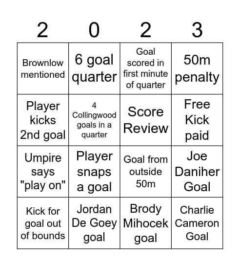 AFL Grand Final BINGO Card