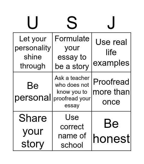 Tips From USJ! Bingo Card