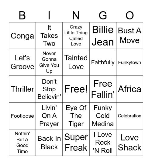 1980'S bingo's game 6 Bingo Card