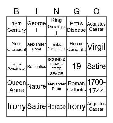 SOUND AND SENSE BINGO Card