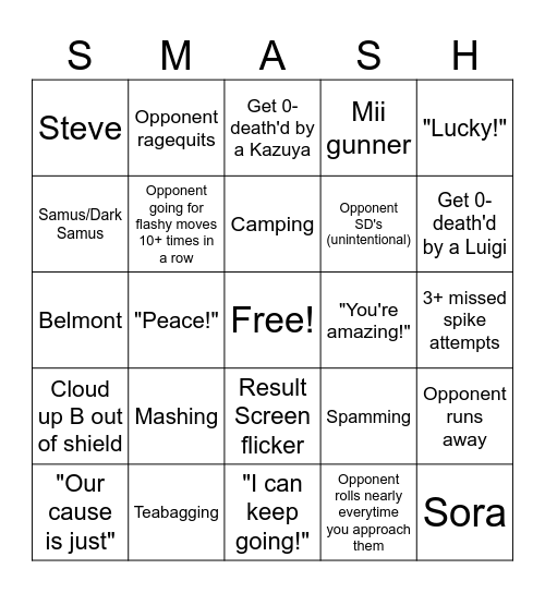 Quickplay Smash Ultimate Bingo Card