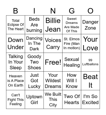 80s bingo game 10 Bingo Card