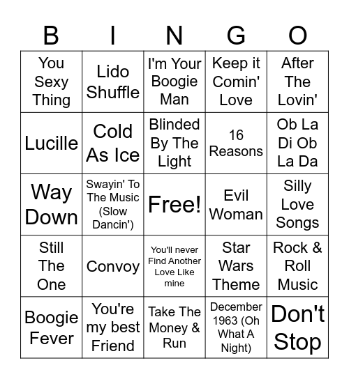 70s music bingo game 17 Bingo Card