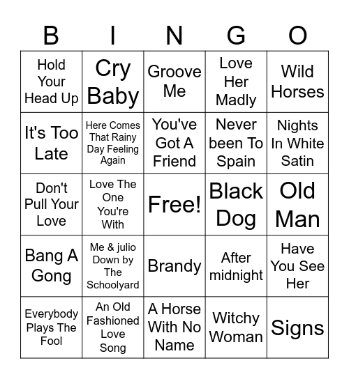 70s Music Bingo Game 18 Bingo Card