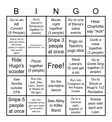 Morewood Gardens Staff Bingo Card