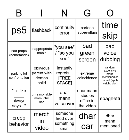 Dhar Mann Bingo v4 Bingo Card