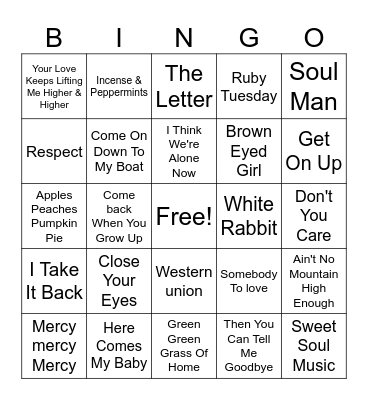60s Music Bingo Game 29 Bingo Card