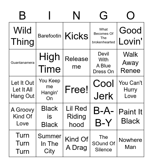 60s Music Bingo Game 32 Bingo Card