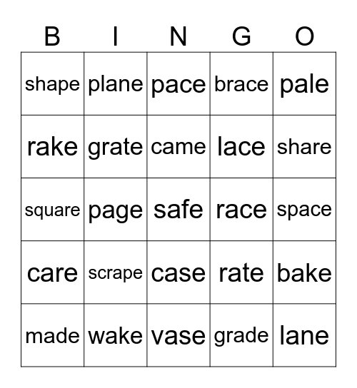 Long A Magic E! Bingo Card