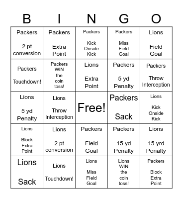 Thursday Night Football! Bingo Card