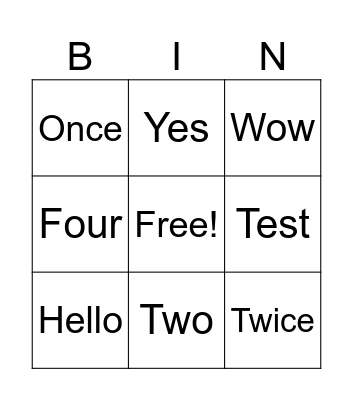 Test Bingo Card