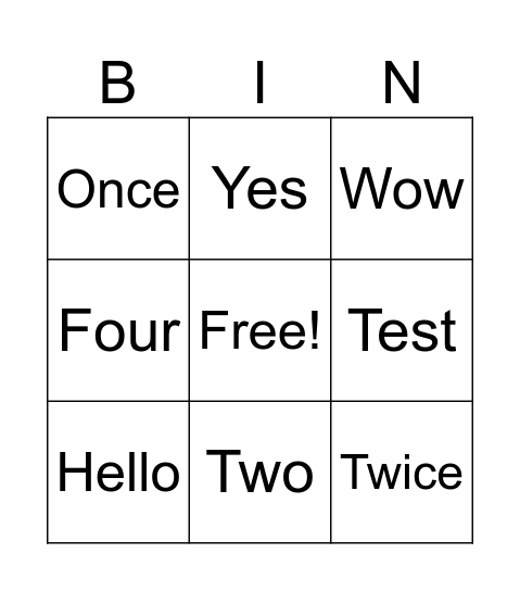 Test Bingo Card