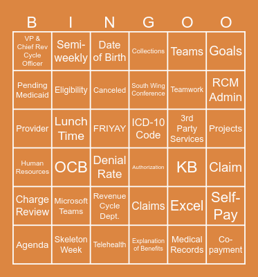 UTH Revenue Cycle Bingo Card