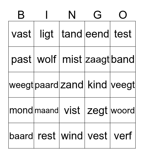 2 letters achteraan 1 Bingo Card