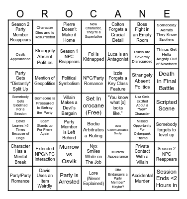 Season 3 Bingo Card Bingo Card