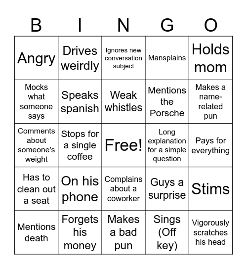 Car Bingo Card