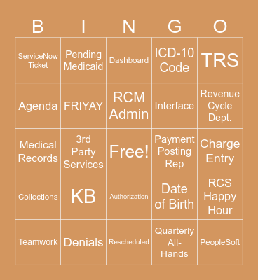 UTH RCM Bingo Card