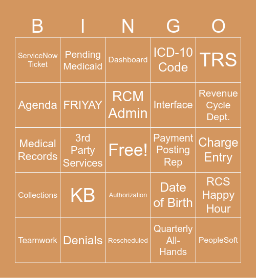 UTH RCM Bingo Card