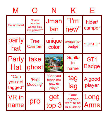 Gorilla Tag Competitive Board Bingo Card